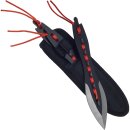 Wurfmesser 3Stck Schwarz mit rotem Band und Scheide